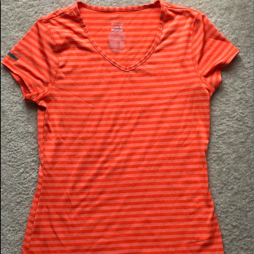 Orange Striped Exercise V - Neck Shirt
